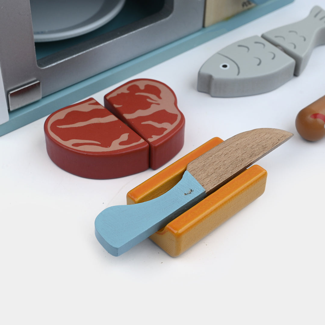 Wooden Kitchen Microwave Oven & Food Playset