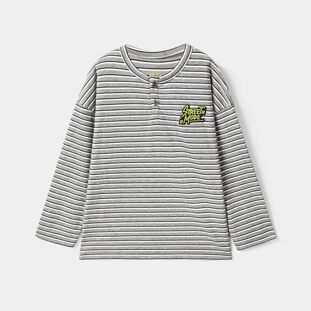 Boys Yarn Dyed Rib T-Shirt Street Mode - GREY