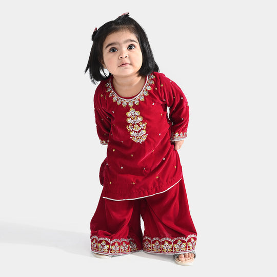 Infant Girls Velvet Fancy Suit Glitter-Magenta