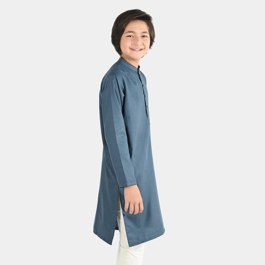Boys Poly Viscose Basic Kurta - Dark Grey