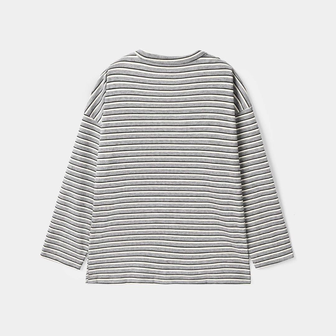 Boys Yarn Dyed Rib T-Shirt Street Mode - GREY