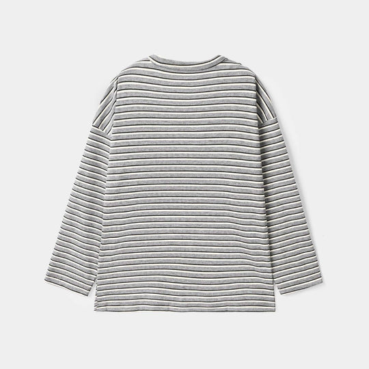 Boys Yarn Dyed Rib T-Shirt Street Mode - GREY