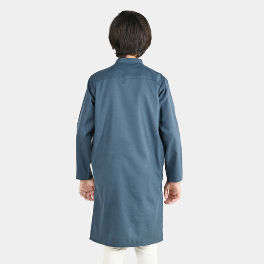 Boys Poly Viscose Basic Kurta - Dark Grey