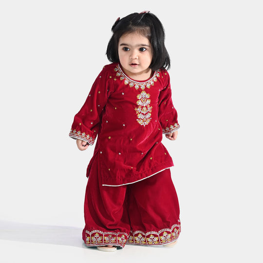 Infant Girls Velvet Fancy Suit Glitter-Magenta