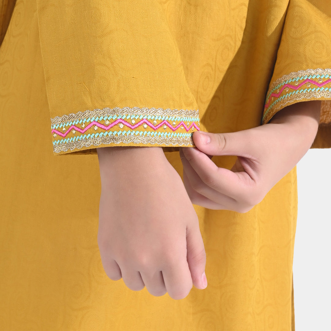 Girls Jacquard EMB Kurti Glam | Mustard