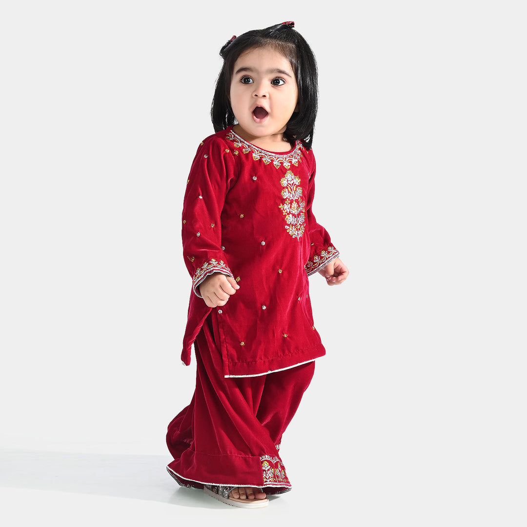 Infant Girls Velvet Fancy Suit Glitter-Magenta