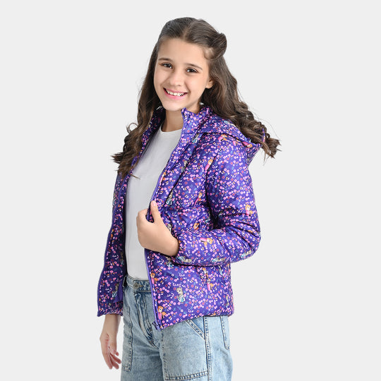 Girls Mix taffeta Quilted Jacket Floral-Printed