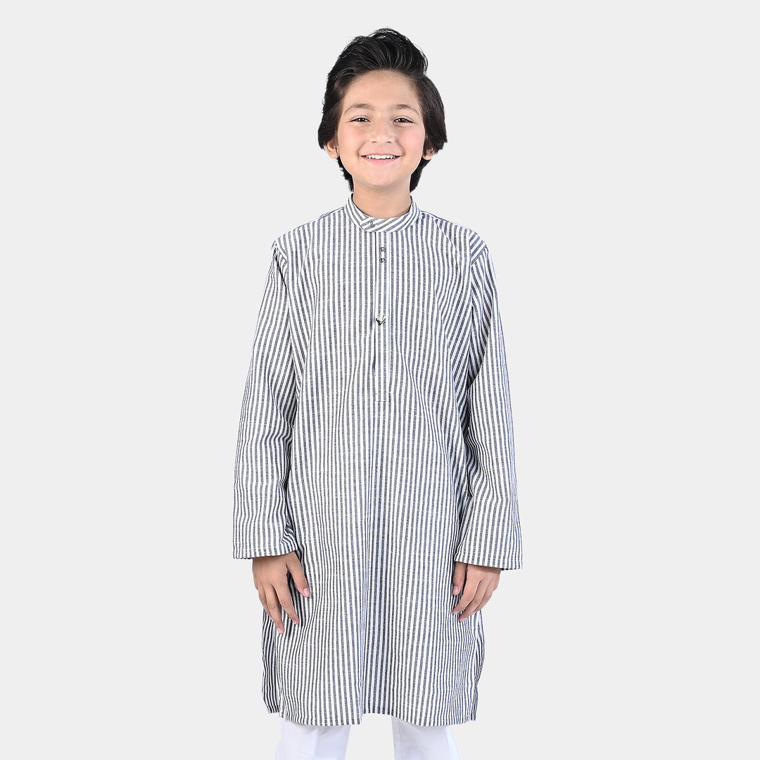 Boys Yarn Dyed Printed Kurta (Metal Loop)-G.Stripe