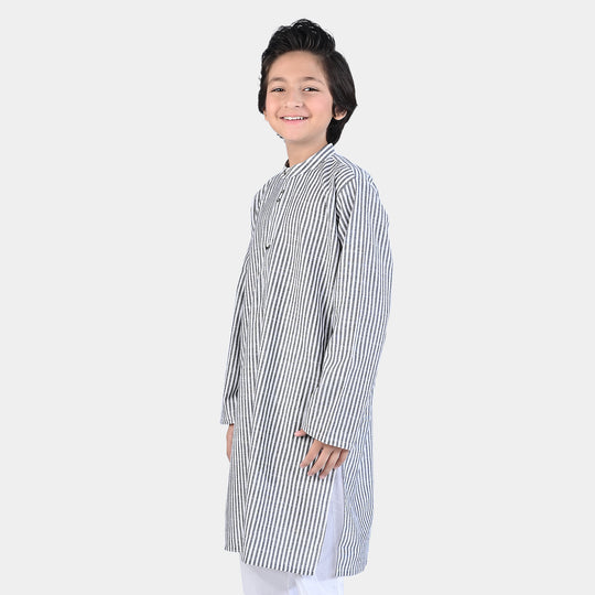 Boys Yarn Dyed Printed Kurta (Metal Loop)-G.Stripe