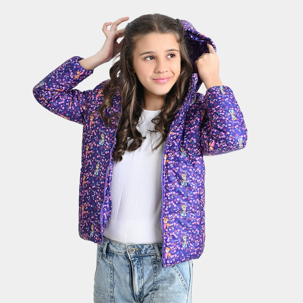 Girls Mix taffeta Quilted Jacket Floral-Printed