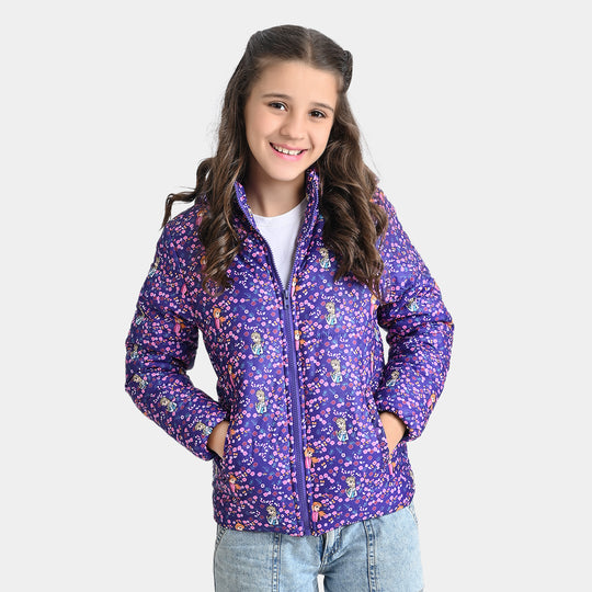 Girls Mix taffeta Quilted Jacket Floral-Printed