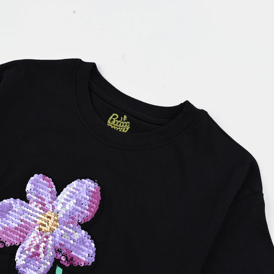Girls Cotton Jersey T-Shirt BLOOM WITH GRACE-Jet Black