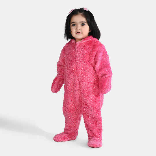 Infant Girls Fleece Romper (SPARKLE DOTS) - Pink