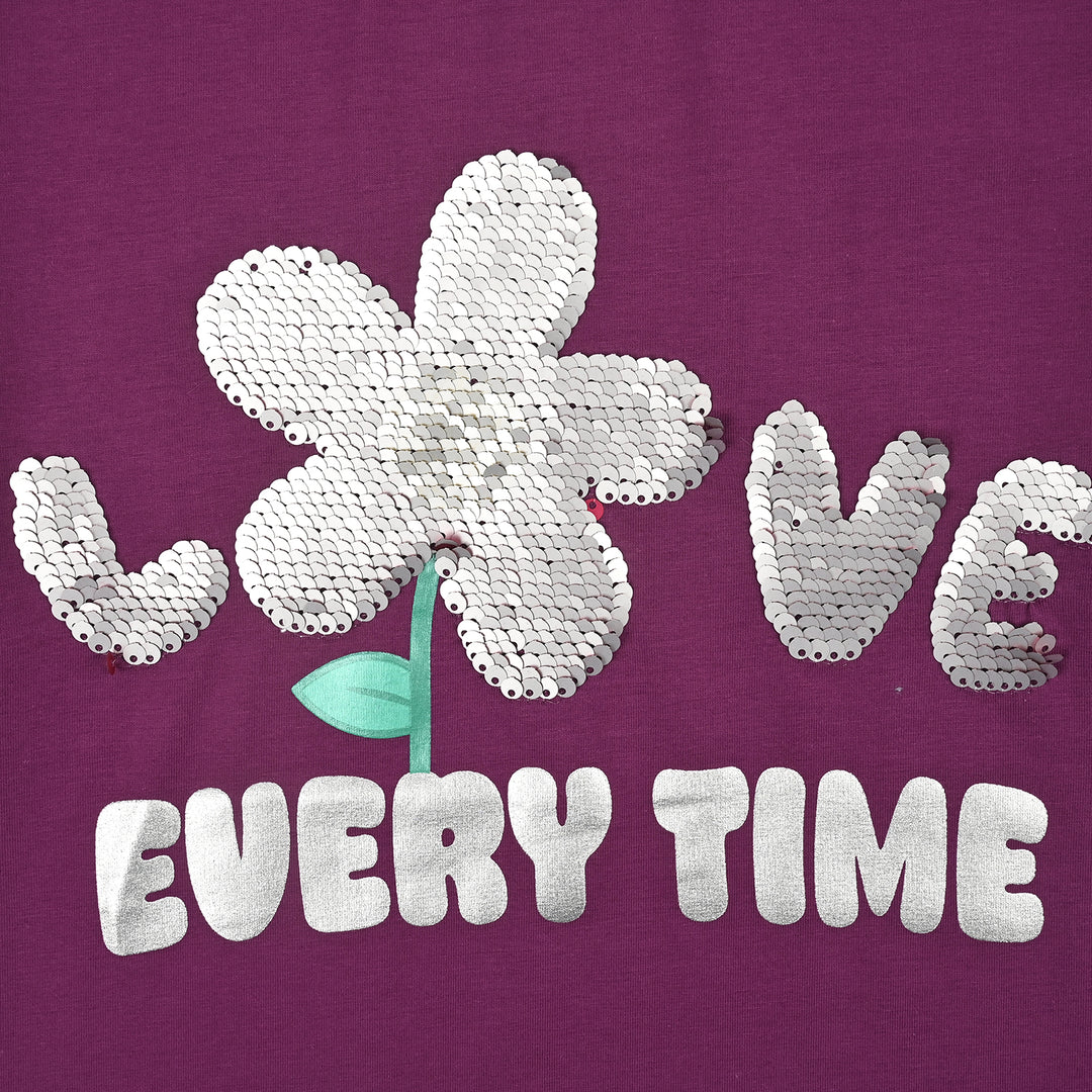 Girls Lycra Jersey T-Shirt Love-Purple
