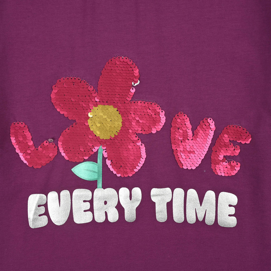 Girls Lycra Jersey T-Shirt Love-Purple