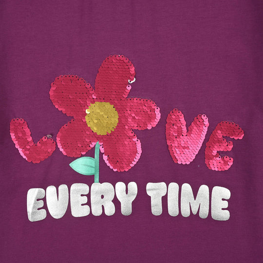 Girls Lycra Jersey T-Shirt Love-Purple