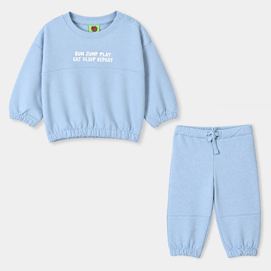 Infant Boys Cotton Terry 2 Piece Suit Sleep Repeat-Blue.Fog