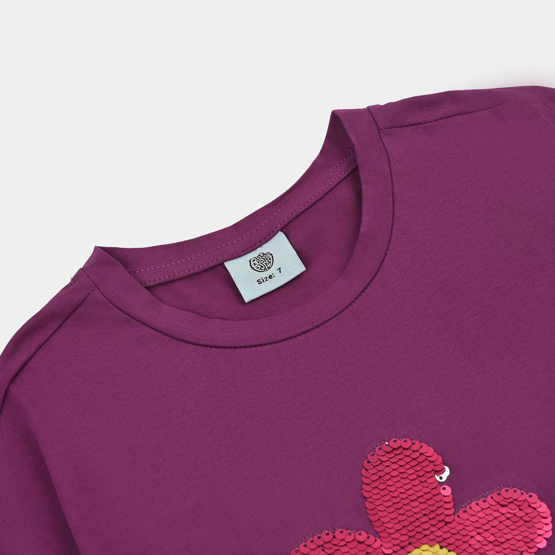 Girls Lycra Jersey T-Shirt Love-Purple