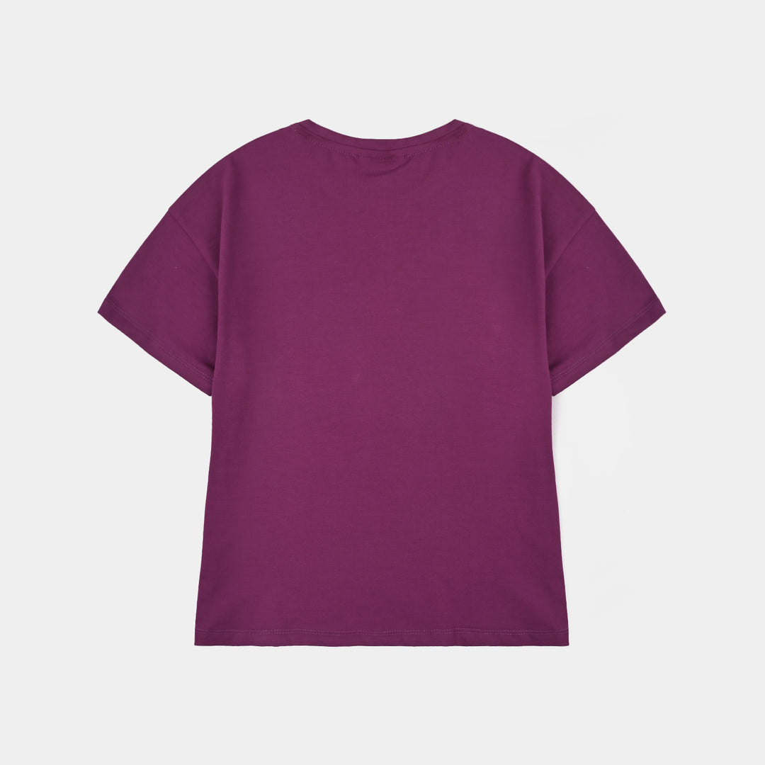 Girls Lycra Jersey T-Shirt Love-Purple