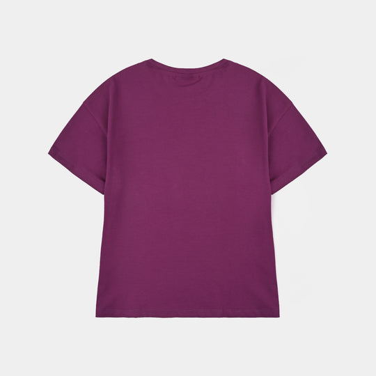 Girls Lycra Jersey T-Shirt Love-Purple