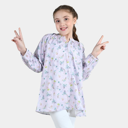 Girls Poly Crinkle Top Daisy - White