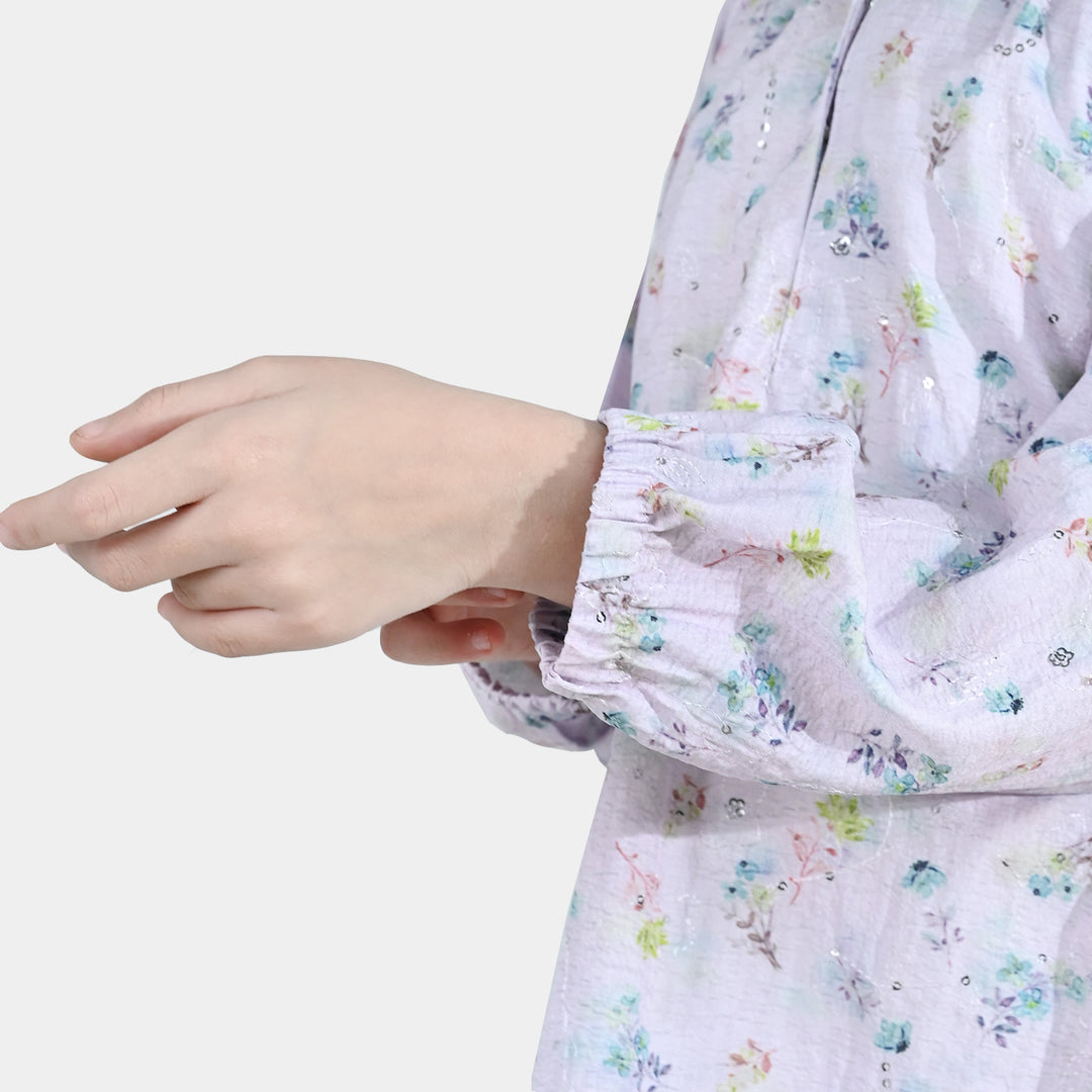 Girls Poly Crinkle Top Daisy - White