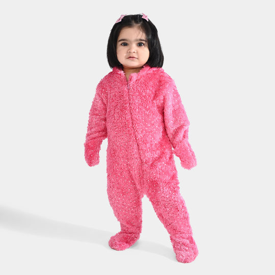 Infant Girls Fleece Romper (SPARKLE DOTS) - Pink