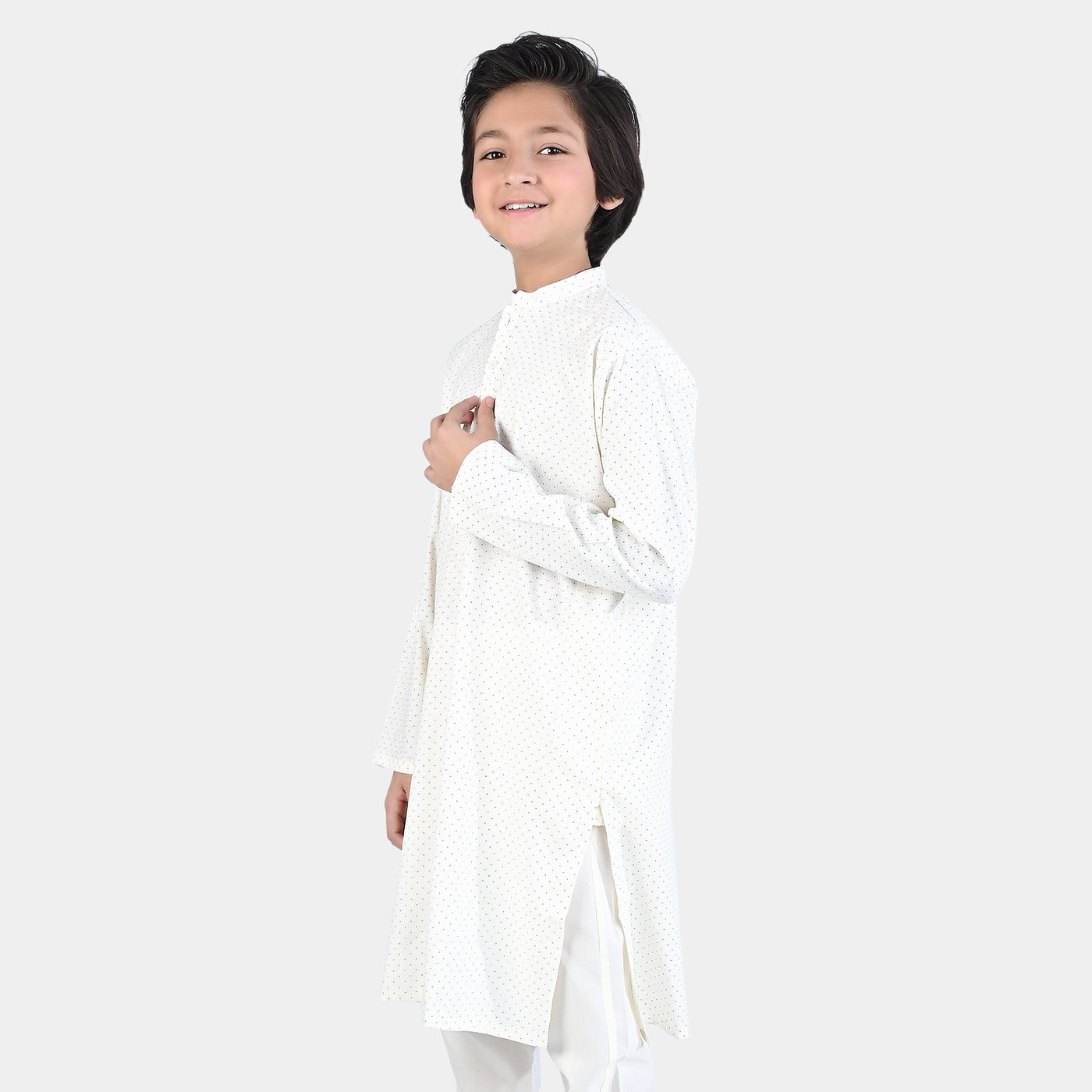 Boys Poly Viscose Shalwar Suit (Regular Dots)-Off-White