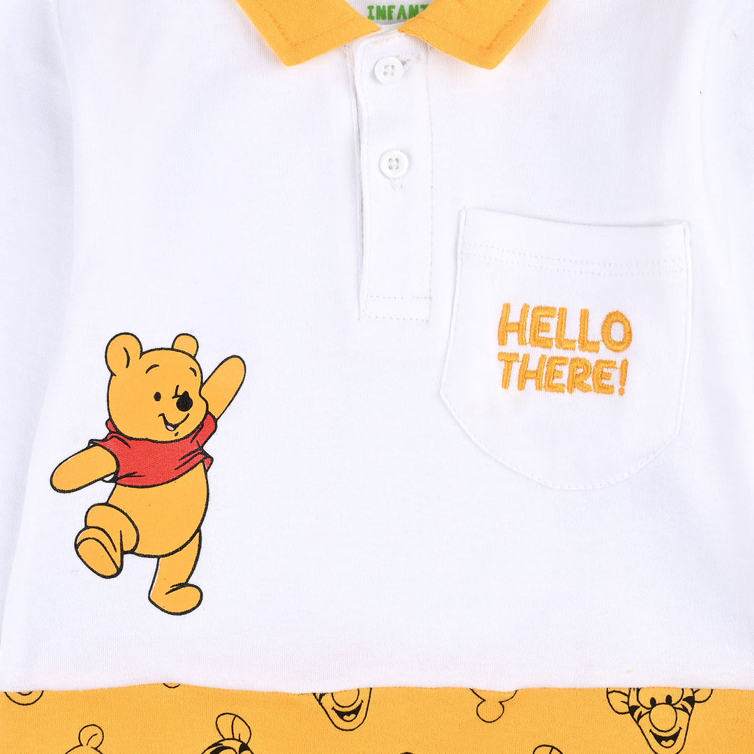 Infant Boys Cotton Interlock Romper F/S-White