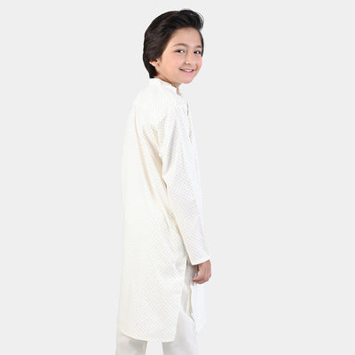 Boys Poly Viscose Shalwar Suit (Regular Dots)-Off-White