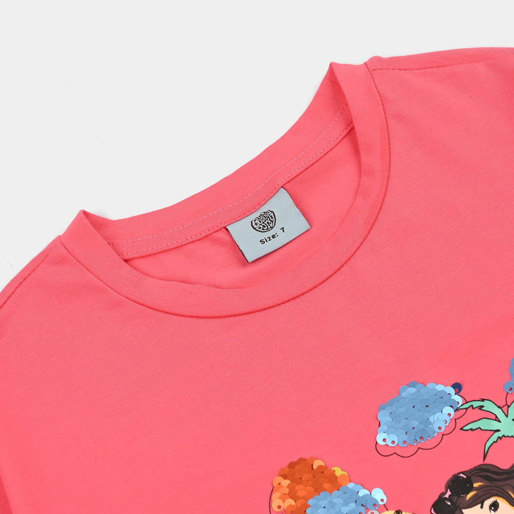 Girls Lycra Jersey T-Shirt Character-M.Pink