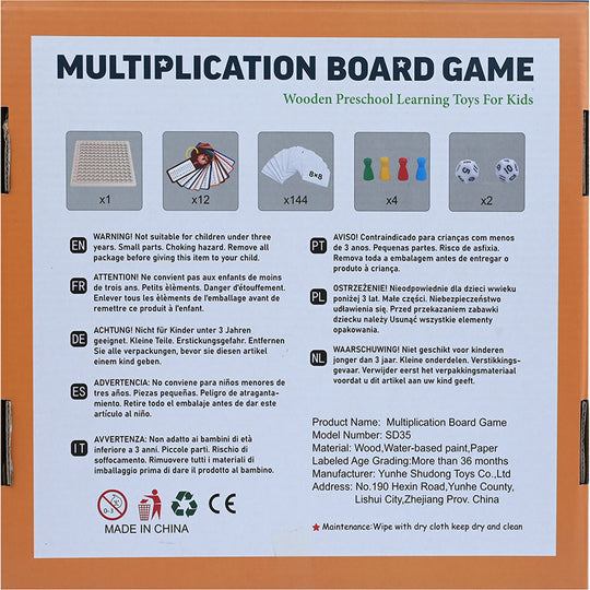 Wooden Multiplication Board Game 12x12
