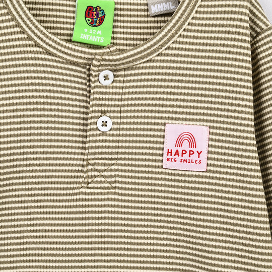 Infant Boys Yarn Dyed T-Shirt Big Smile-Green