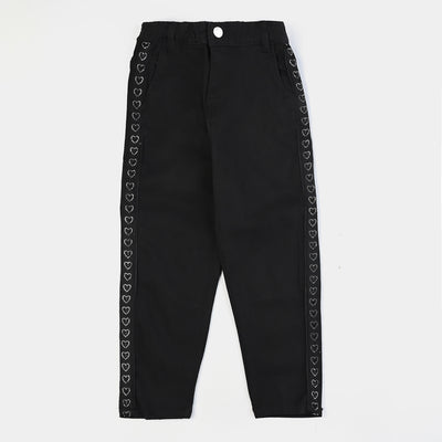 Girls Cotton Twill Pant Hearts Tape-BLACK