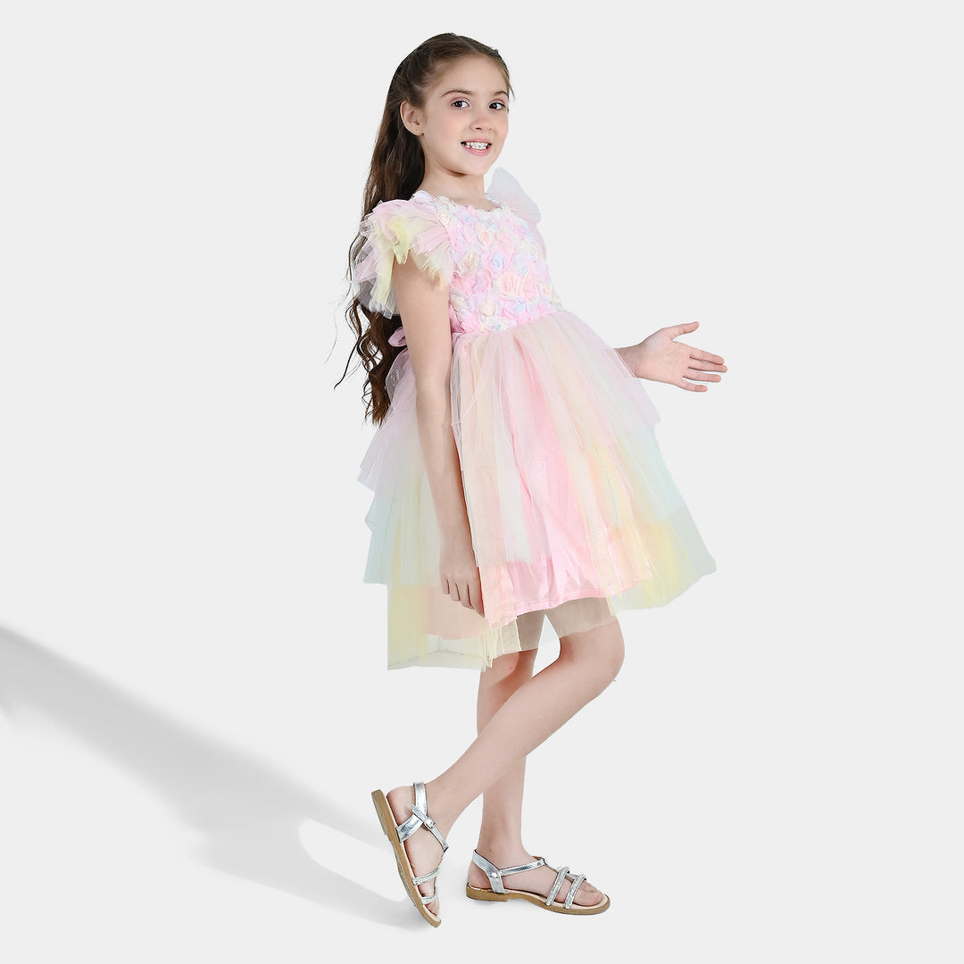 Girls Net Fancy Frock - Pink