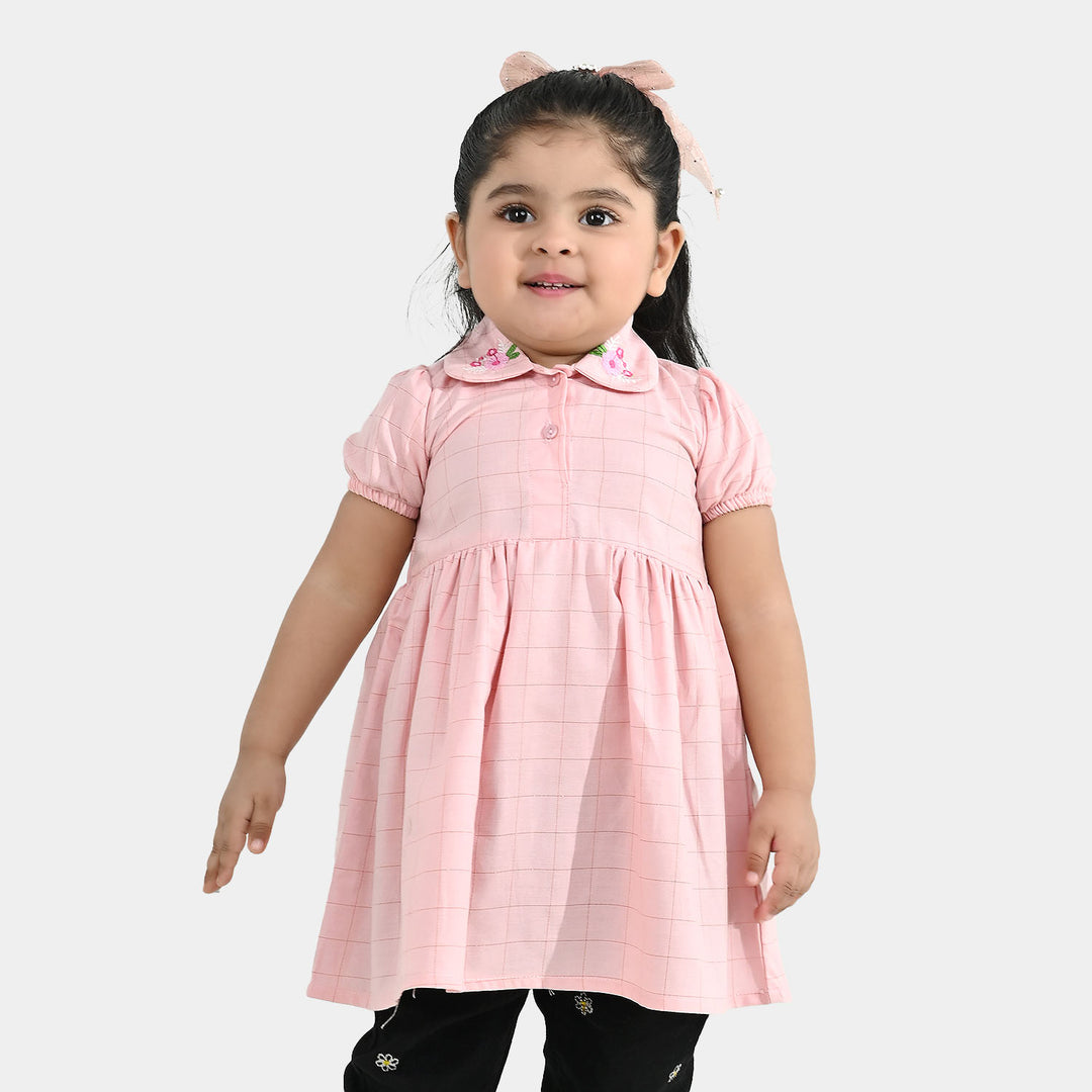 Infant Girls Poly Twill Embroidered Frock Pink Beauty - Pink