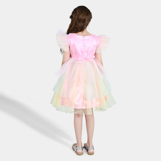 Girls Net Fancy Frock - Pink