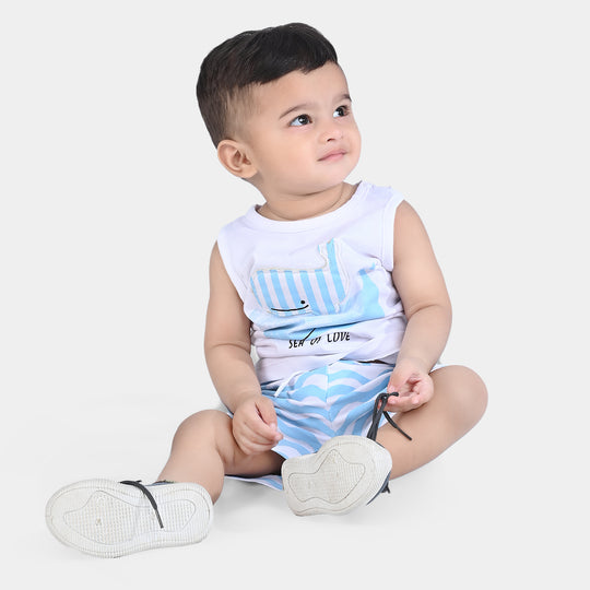 Infant Boys Jersey/Terry Knitted Night Suit Sea of Love-White