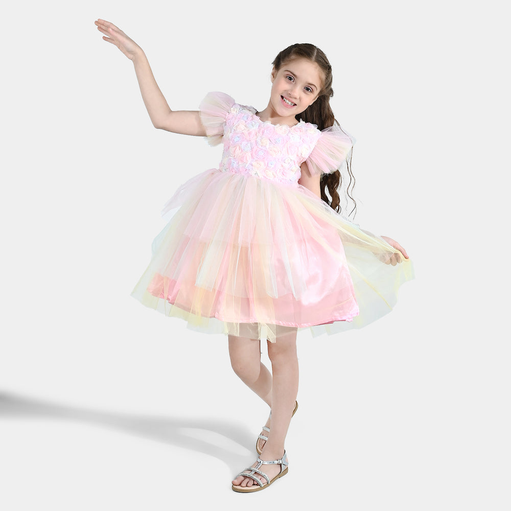 Girls Net Fancy Frock - Pink