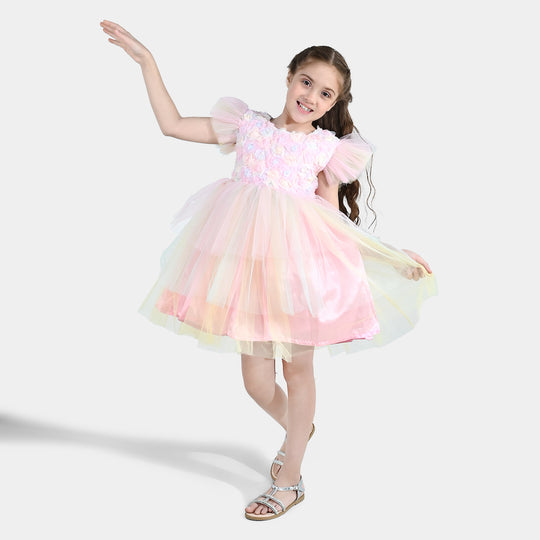 Girls Net Fancy Frock - Pink