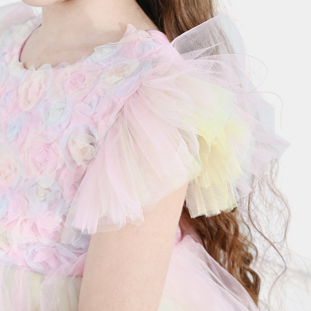 Girls Net Fancy Frock - Pink