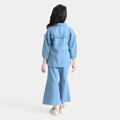 Girls Tensile Denim (Light Denim) Co-ord Set pearls-Blue