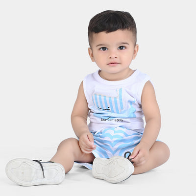 Infant Boys Jersey/Terry Knitted Night Suit Sea of Love-White