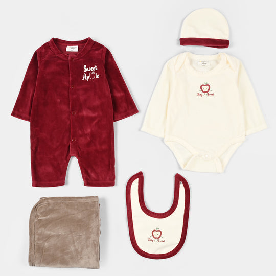 Infant Girls Velour & Thermal 5 PC Gift Set 319 - 104- Cream.Red