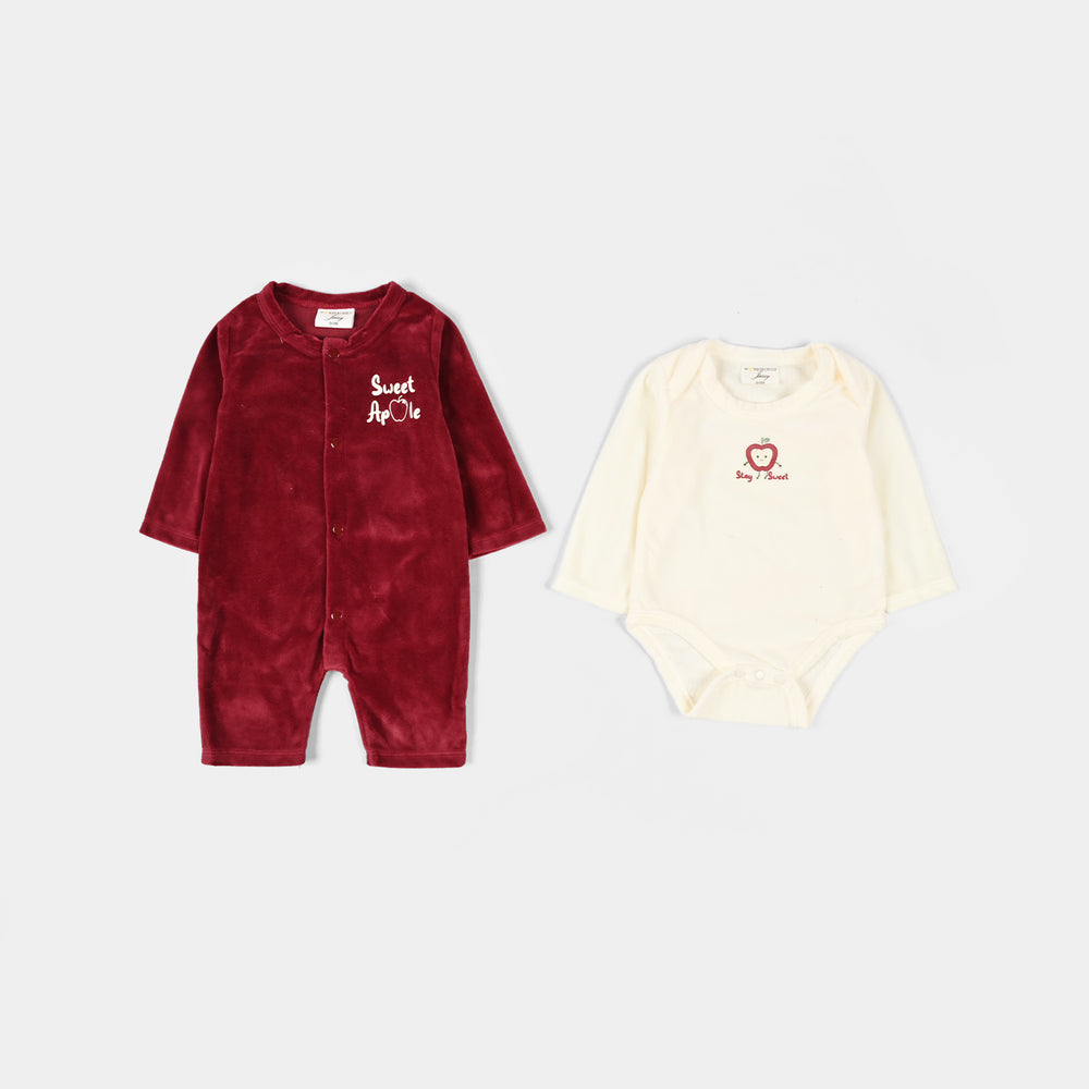 Infant Girls Velour & Thermal 5 PC Gift Set 319 - 104- Cream.Red