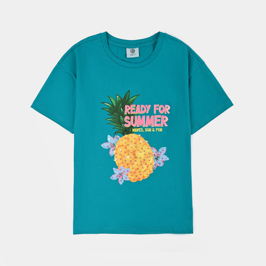 Girls Lycra Jersey T-Shirt Summer-Green