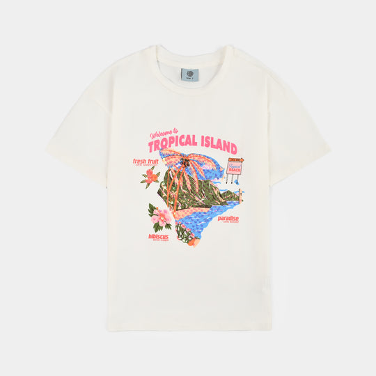 Girls Lycra Jersey T-Shirt Tropical-White
