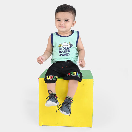 Infant Boys Cotton Jersey Sando Endless Summer Waves-Brook Green