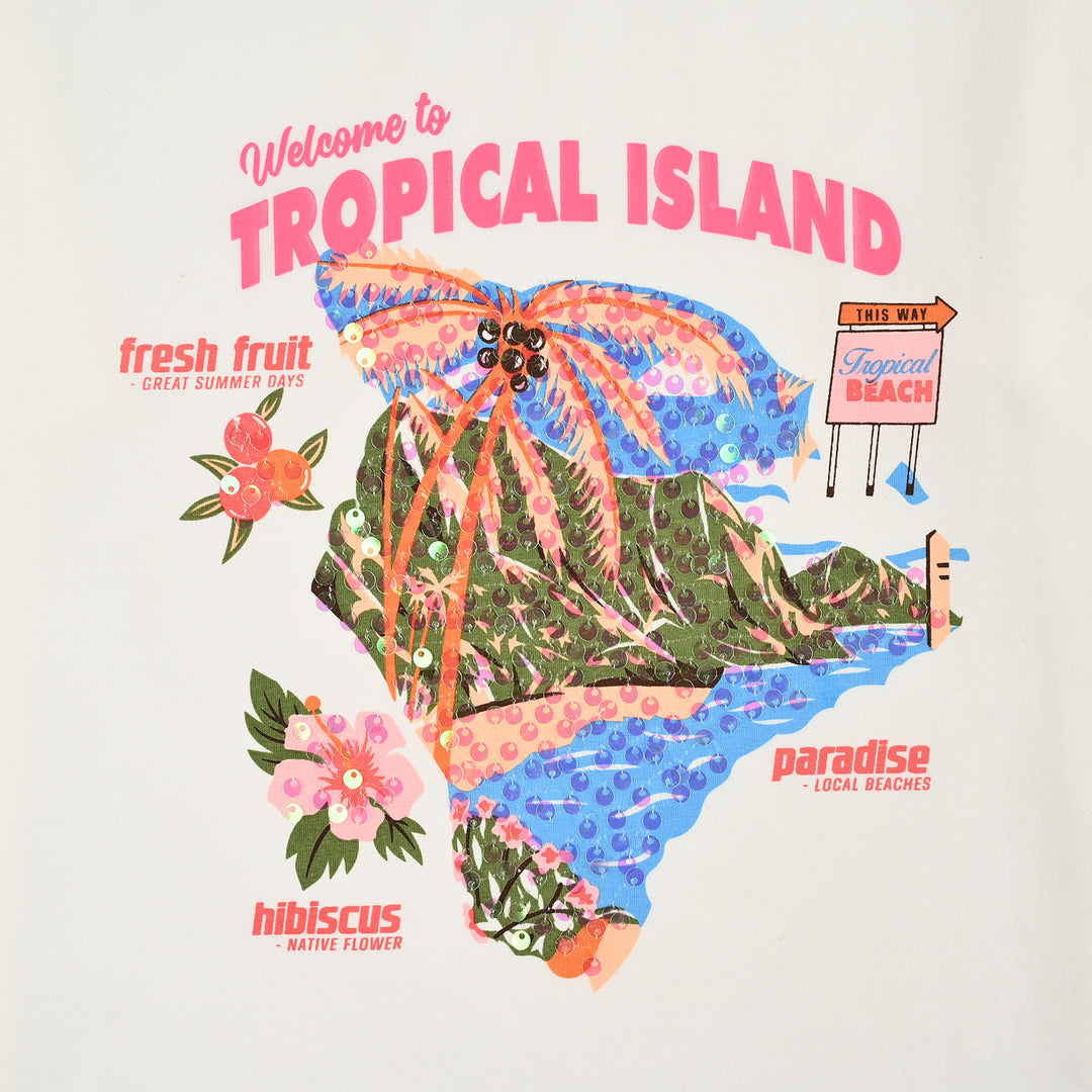 Girls Lycra Jersey T-Shirt Tropical-White