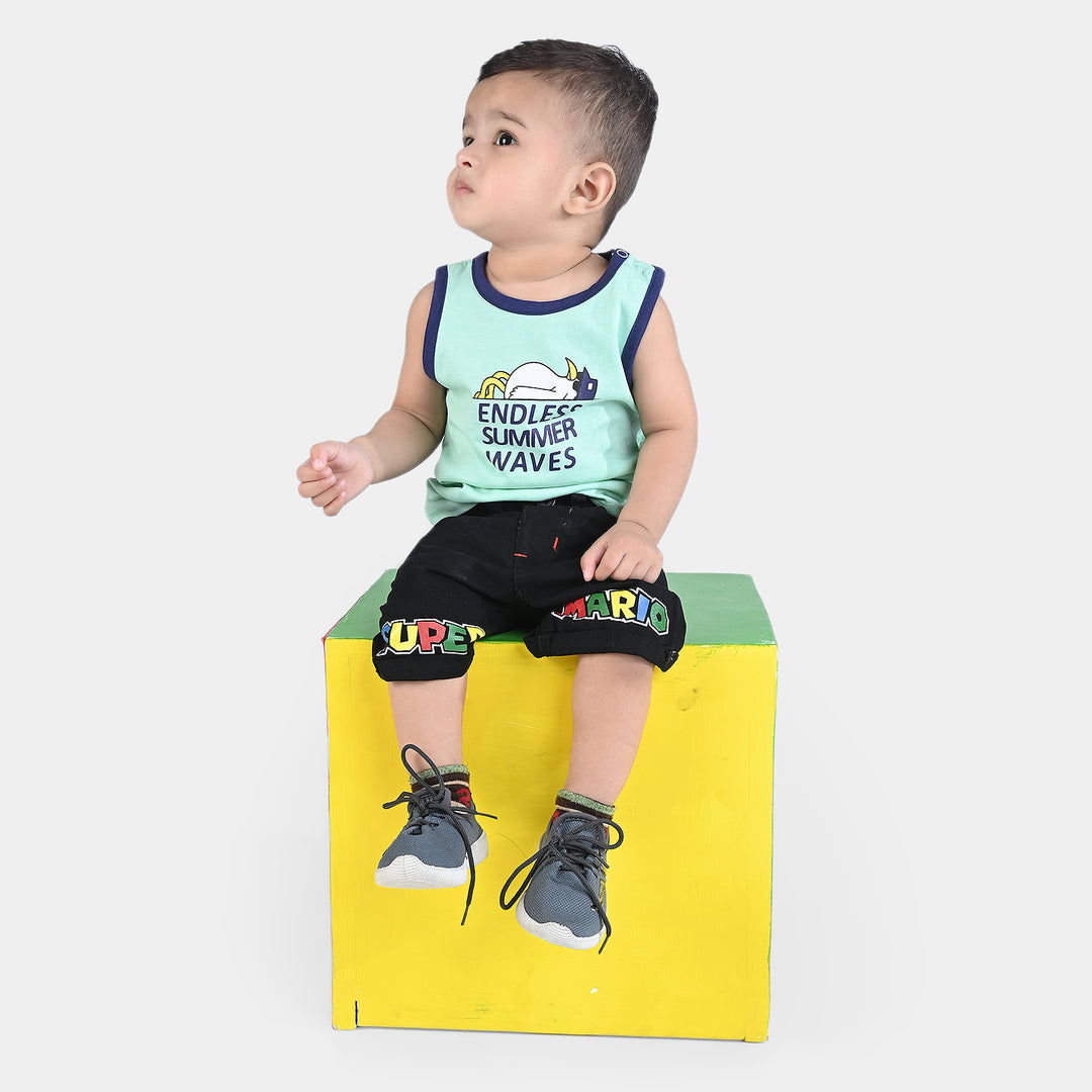 Infant Boys Cotton Jersey Sando Endless Summer Waves-Brook Green